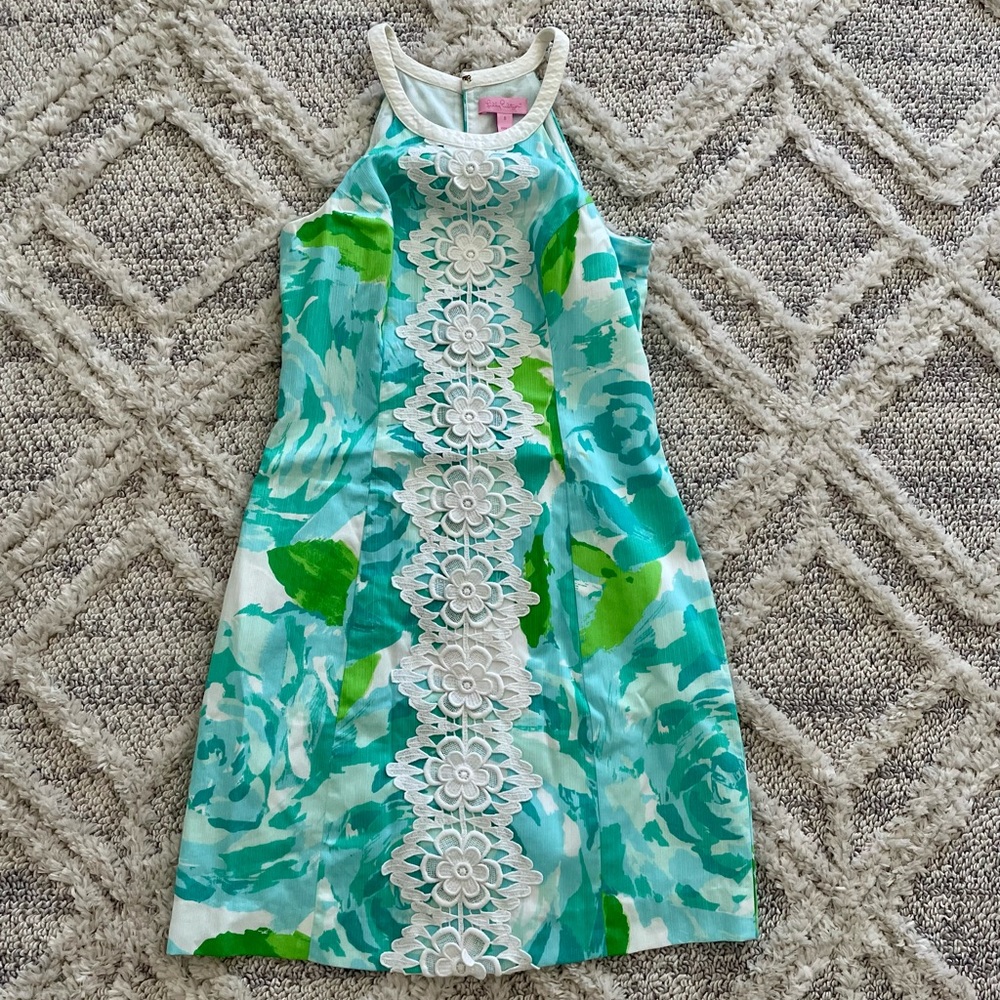 Lilly Pulitzer halter dress - size 0 - First Impressions pattern in Pool Blue